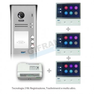 Videocitofono trifamiliare 2 fili professionale
