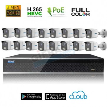 kit videosorveglianza 16 telecamere POE 5MPX grandangolo Full Color