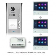Kit videocitofono trifamiliare con pulsantiera e monitor 7 pollici Touch screen