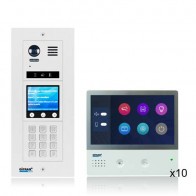 Kit videocitofono condominiale  per medio e grandi condomini con pulsantiera ad incasso e 10 monitor 7 pollici touch screen