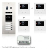 kit videocitofono 4 appartamenti con pulsantiera e 4 monitor collegamento 2 fili