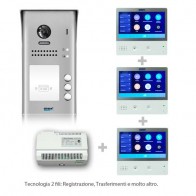 Kit videocitofono trifamiliare con pulsantiera e monitor WIFI 7 pollici Touch screen