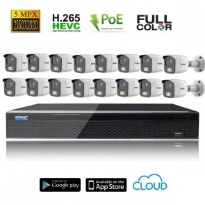 kit videosorveglianza 16 telecamere POE 5MPX grandangolo Full Color