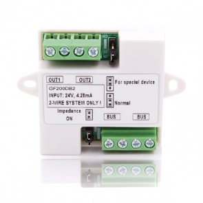 Videocitofono 2 fili distributore 2 uscite linea BUS per collegamento monitor o pulsantiere esterne in cascata.